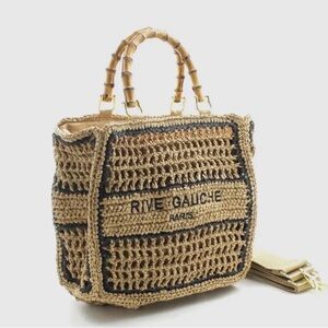 Anthropologie Tan and Black Woven Tote Bag